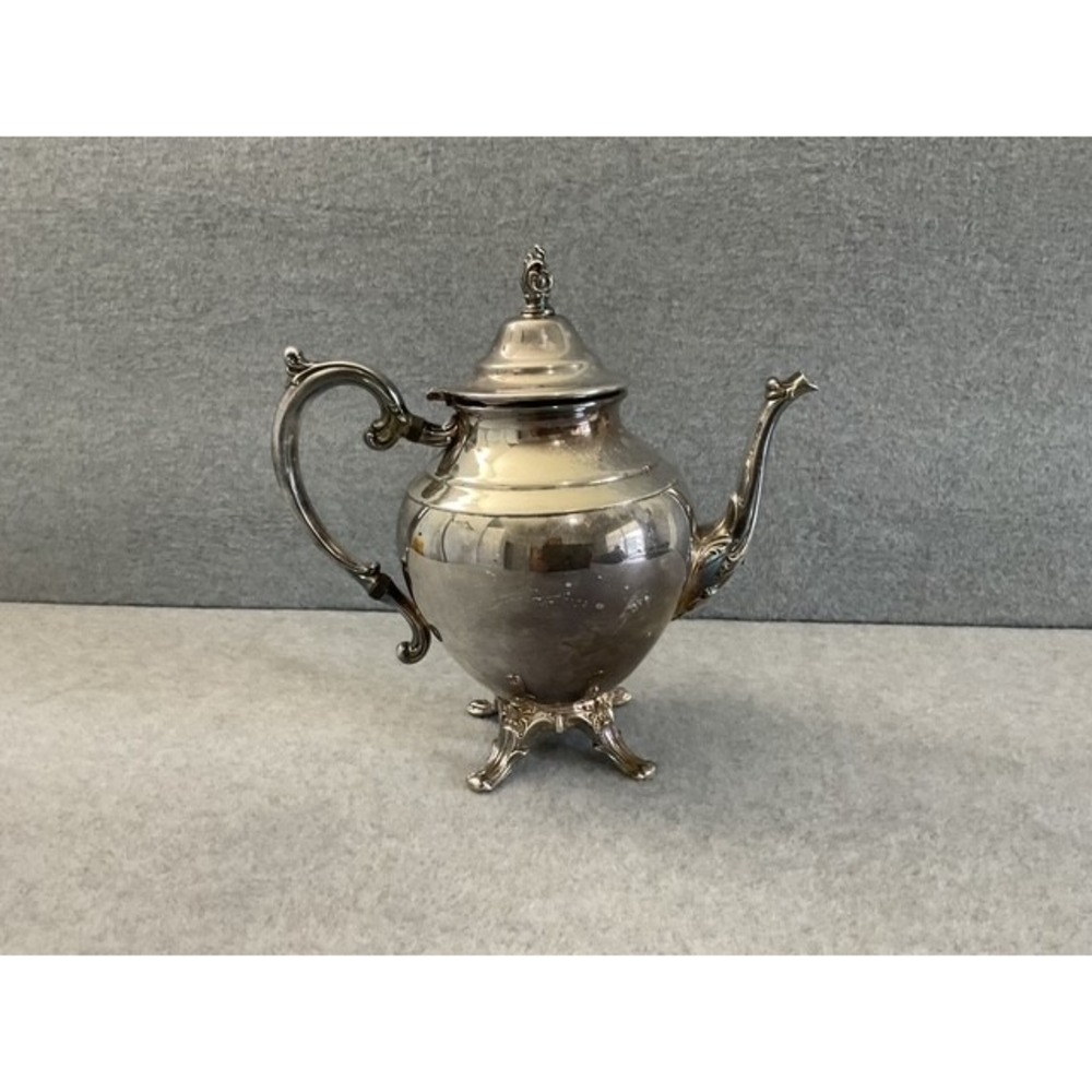 Vintage Wm. Rogers Silver Plate Footed Teapot Hinged Lid Victorian Style